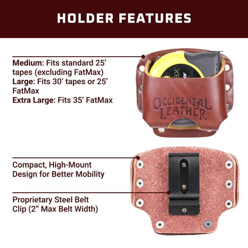 Occidental Leather Clip-On Tape Holster - Holds Up to a 30â€™ Tape or 25â€™ FatMax - Proprietary Steel Clip - Heirloom Quality Leather - Made in USA - Image 3